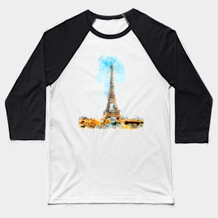 Paris Eiffel tower watercolor painting Baseball T-Shirt